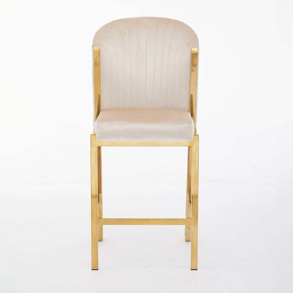 Favian Luxury Cream & Gold Velvet Bar Stool Gold Legs