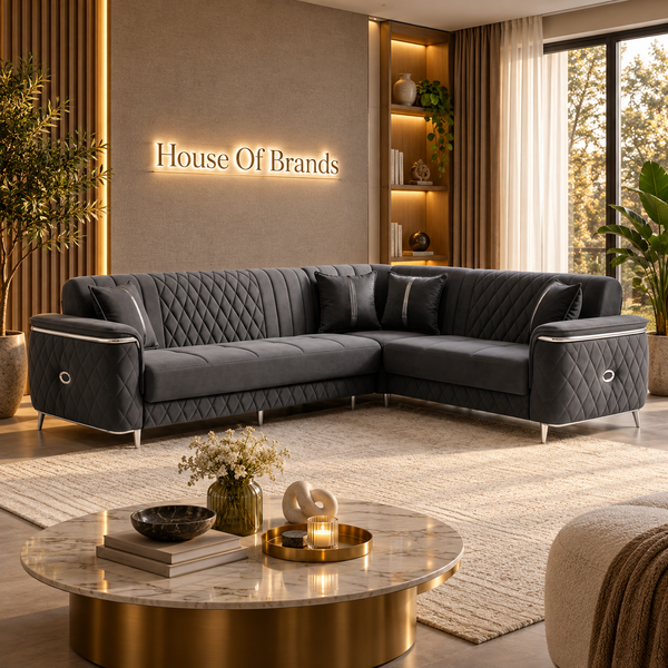 Milana Dark Grey Corner Turkish Sofa Bed – L-Shape Sofa Bed with Storage
