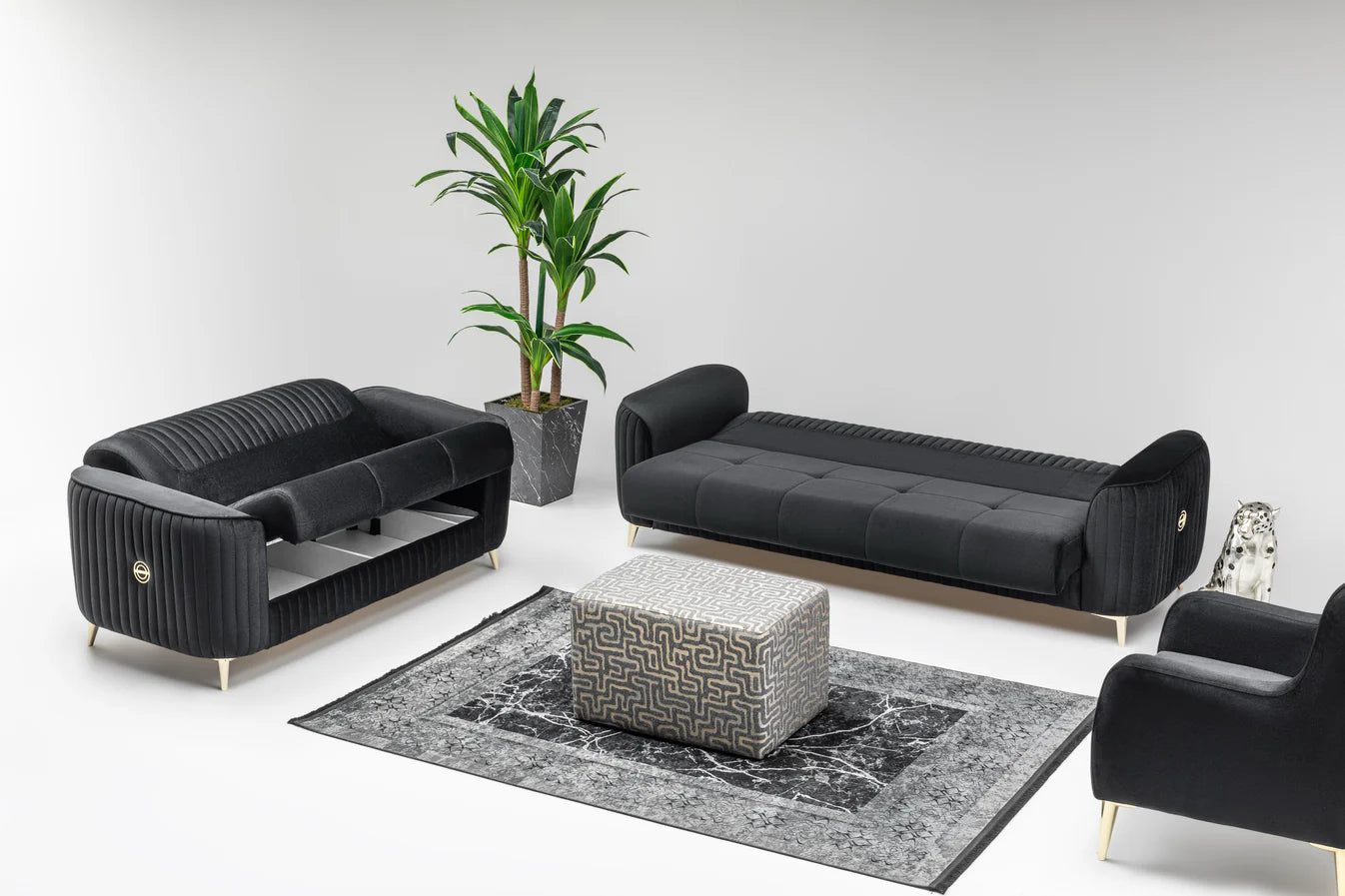 Malaga Black Sofa Bed Set 3+2