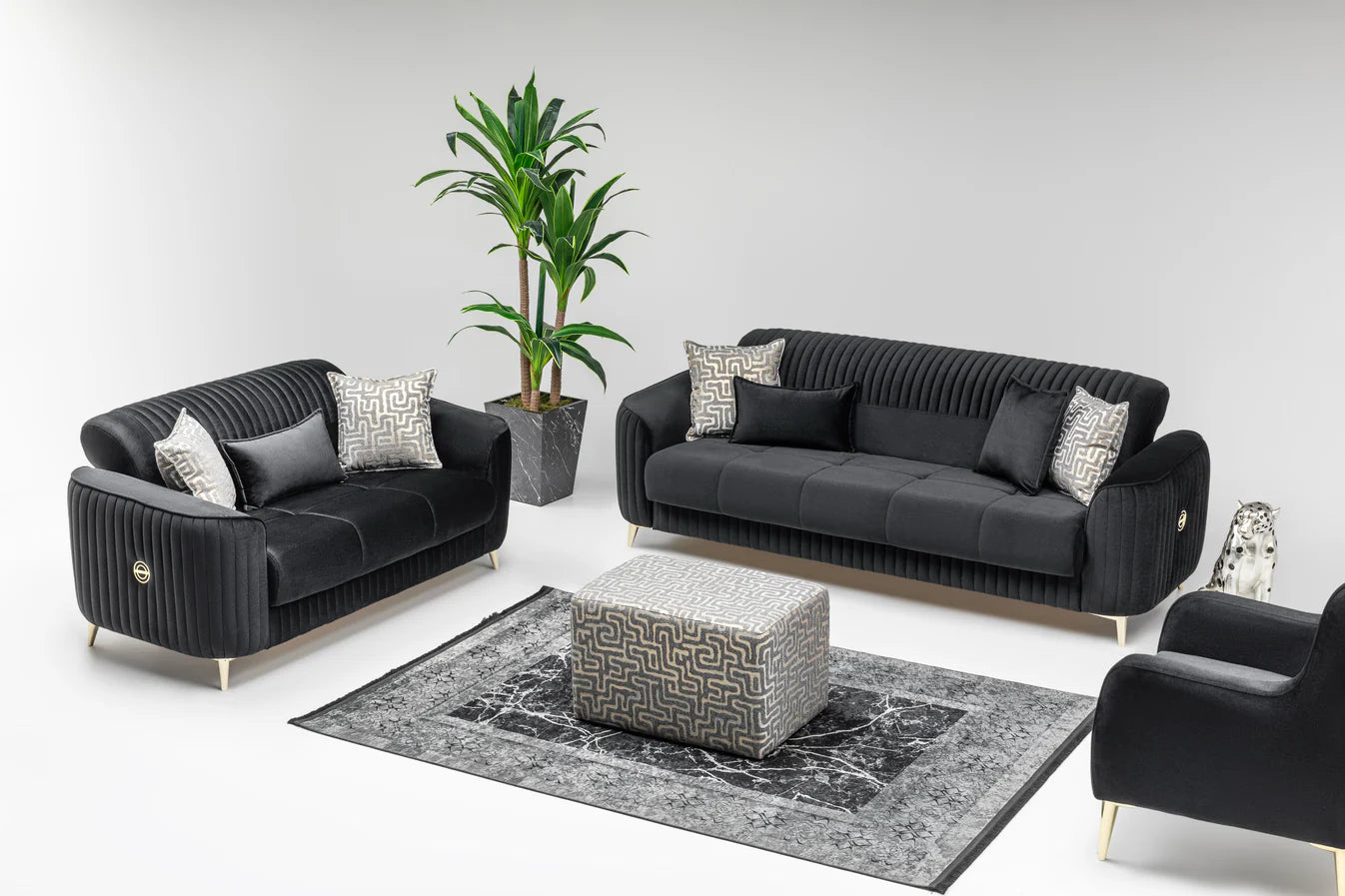 Malaga Black Sofa Bed Set 3+2