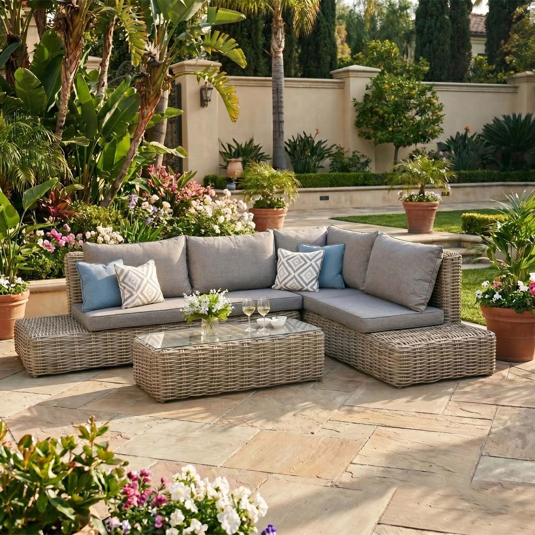 Marina Large Rattan Corner Sofa Set with Glass Coffee Table