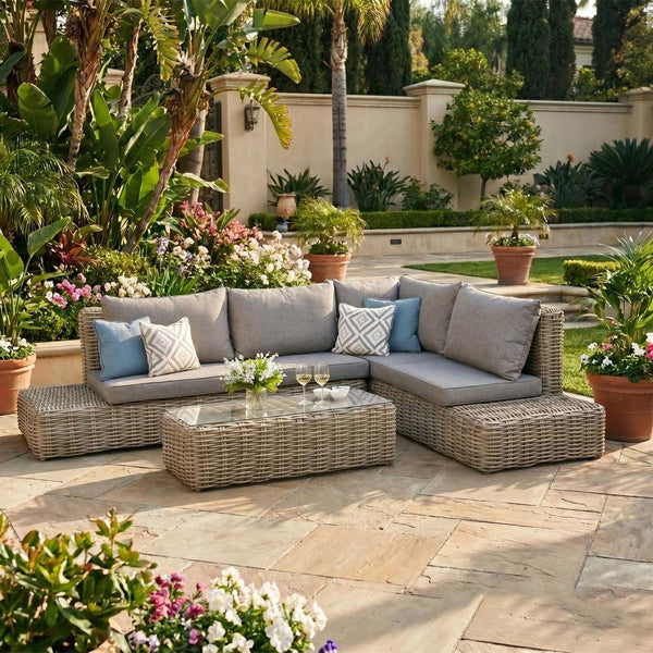 Marina Large Rattan Corner Sofa Set with Glass Coffee Table