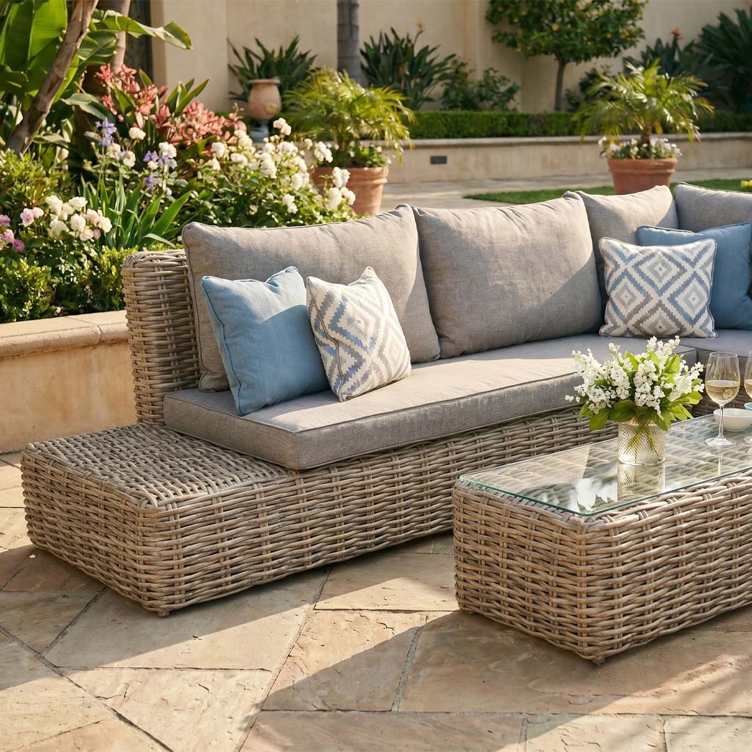 Marina Large Rattan Corner Sofa Set with Glass Coffee Table