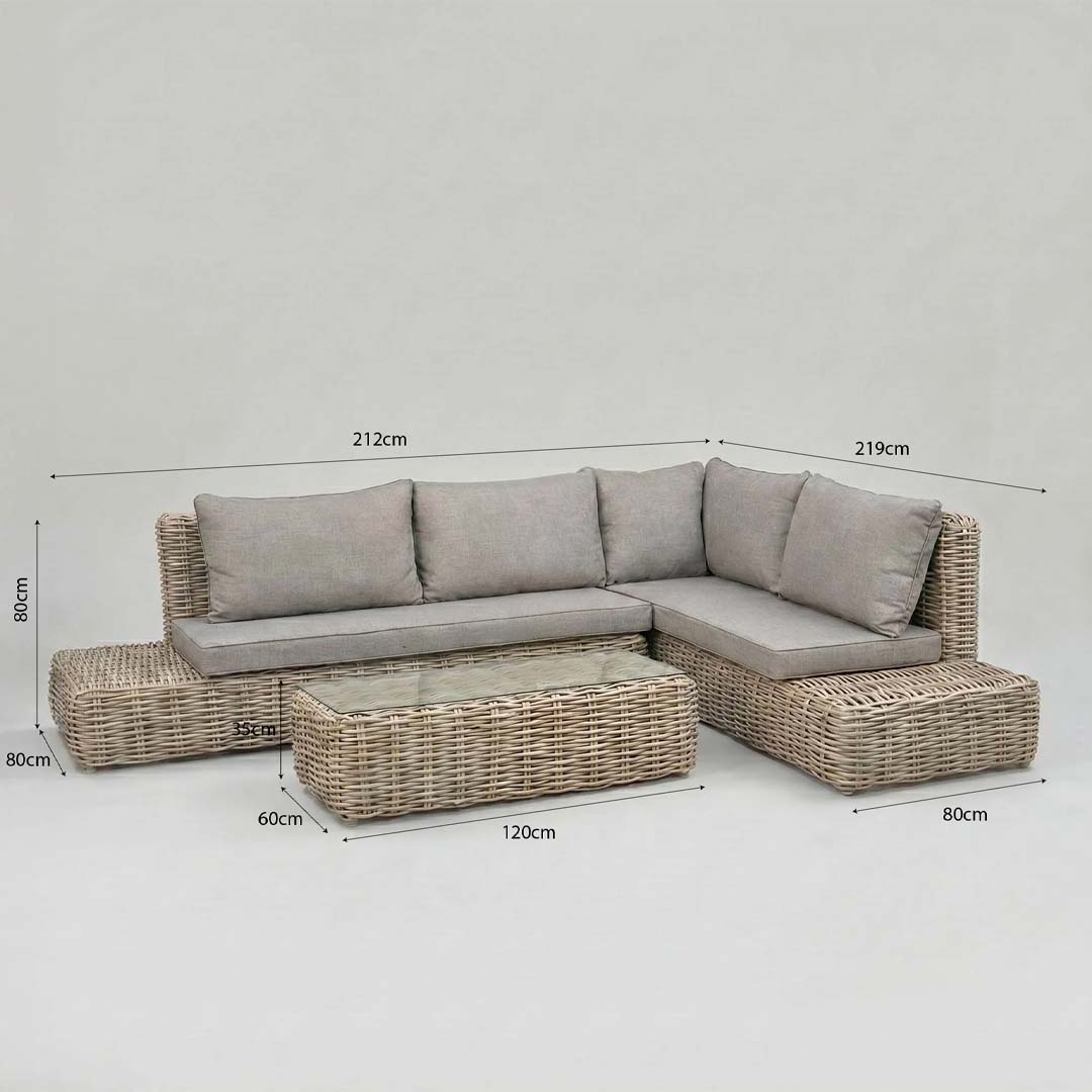 Marina Large Rattan Corner Sofa Set with Glass Coffee Table