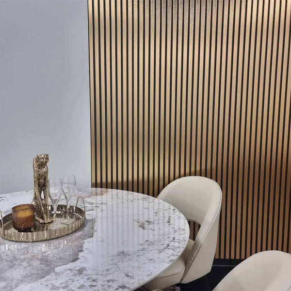 Metallic Gold 3D Slatted Wall Panels – WPC Wood Effect Veneer (Pack of 14 – 235 x 206cm)