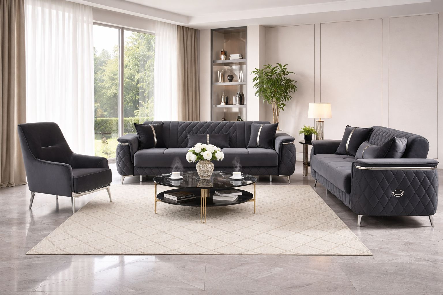 Milana Grey & Silver Sofa Set