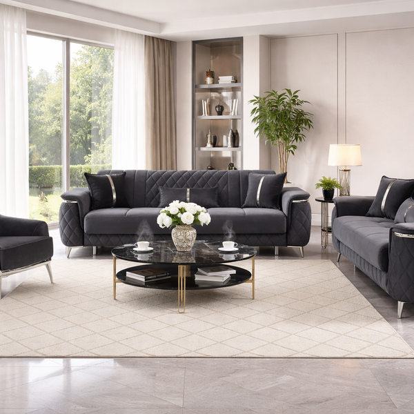 Milana Grey & Silver Sofa Set