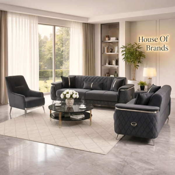 Milana Grey & Silver Sofa Set