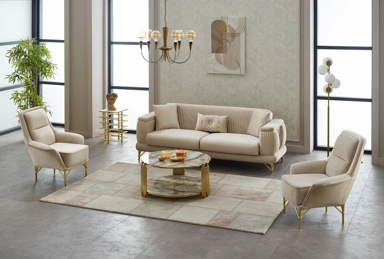 Monaco Beige Sofa Bed Set 3+2
