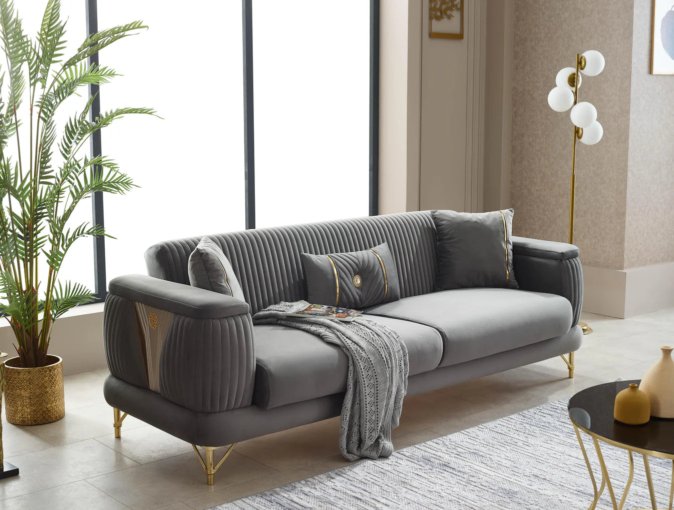Monaco Grey Sofa Bed Set 3+2