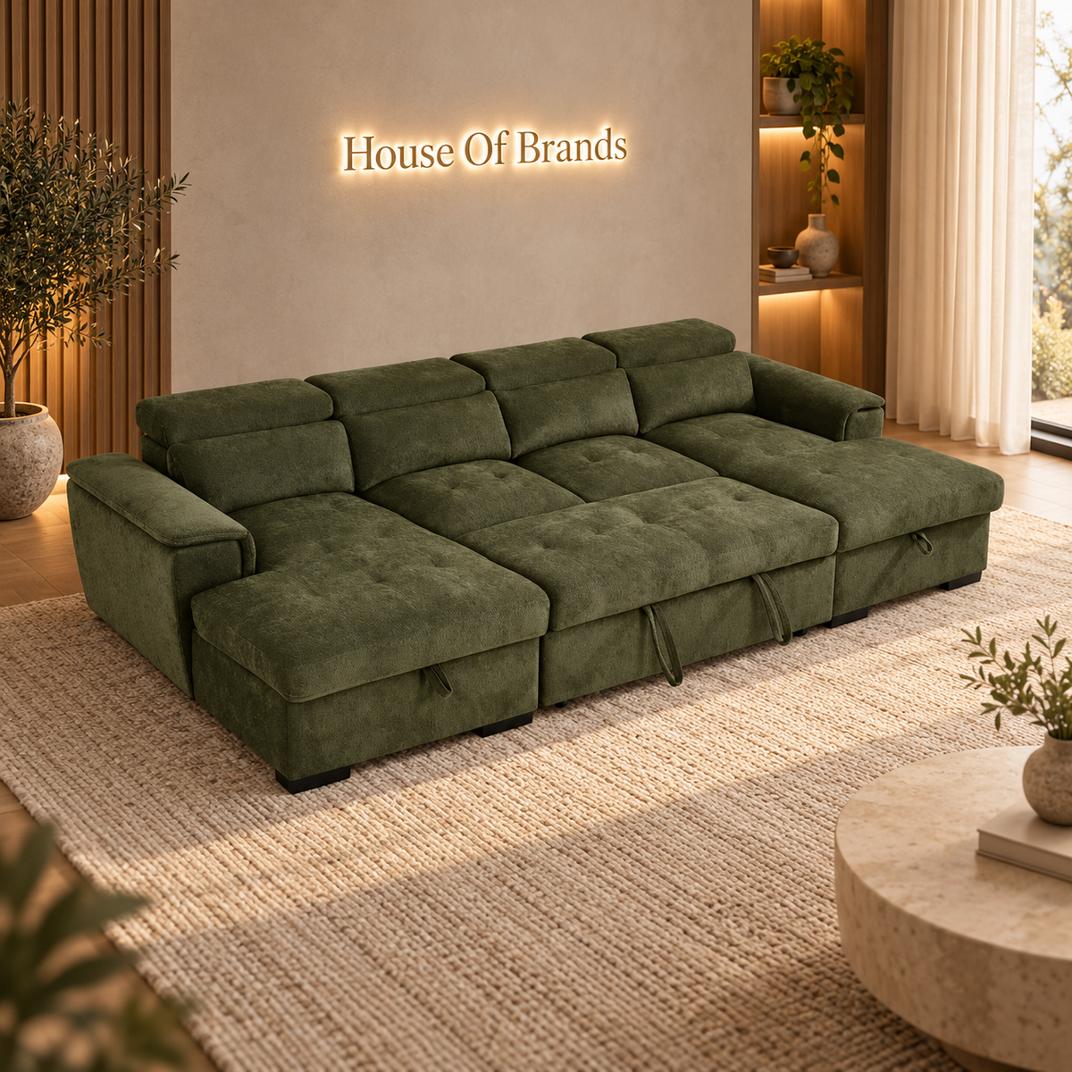 Luna Green Large U Shape Sofa Bed with Storage