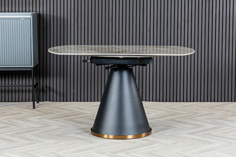 Nova 80-130cm Grey Round Swivel Mechanism Ceramic Extendable Dining Table