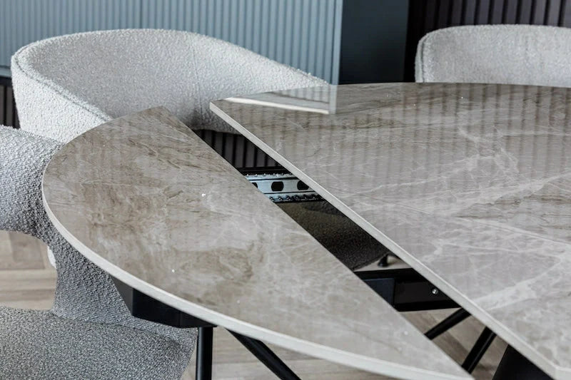 Nova 80-130cm Grey Round Swivel Mechanism Ceramic Extendable Dining Table