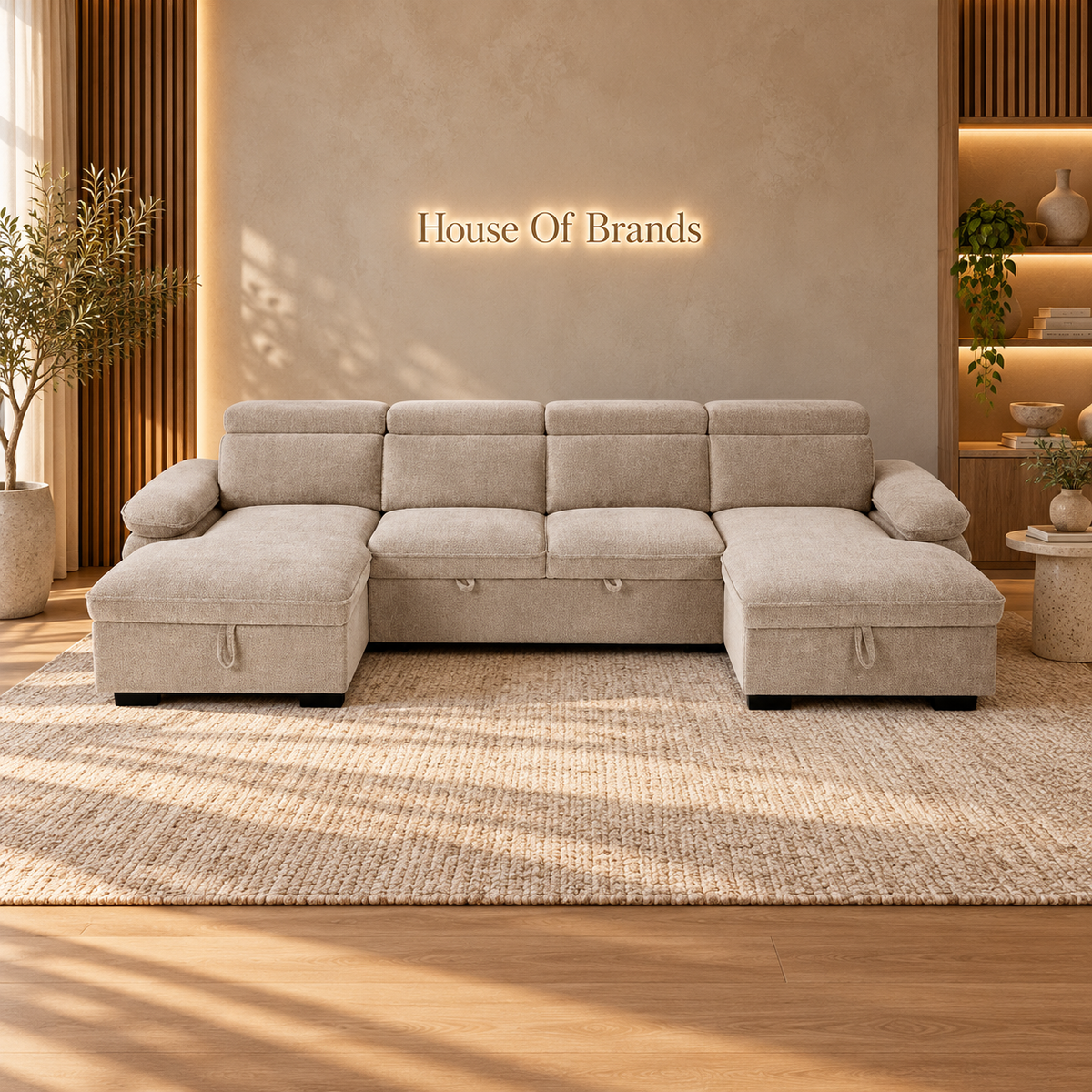 Billie Beige Large U Shaped Sofa Bed with Lift Up Storage