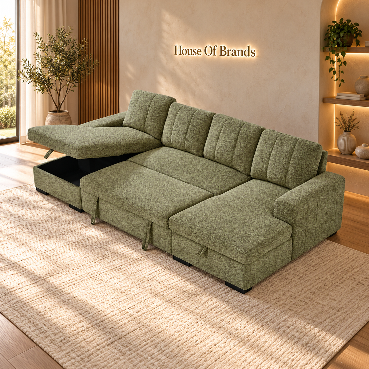 Jesse Green Large U Shaped Sofa Bed with Storage