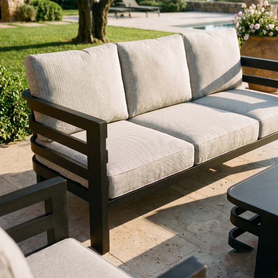 Onyx 5 Seater Aluminium Garden Sofa Set with Sintered Stone Coffee Table – Black Outdoor Lounge Furniture