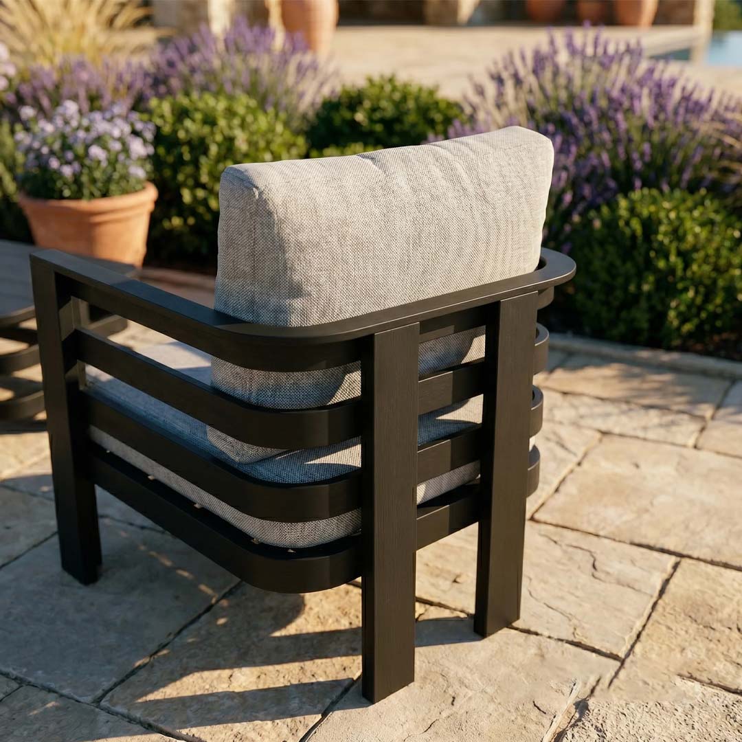 Onyx 5 Seater Aluminium Garden Sofa Set with Sintered Stone Coffee Table – Black Outdoor Lounge Furniture