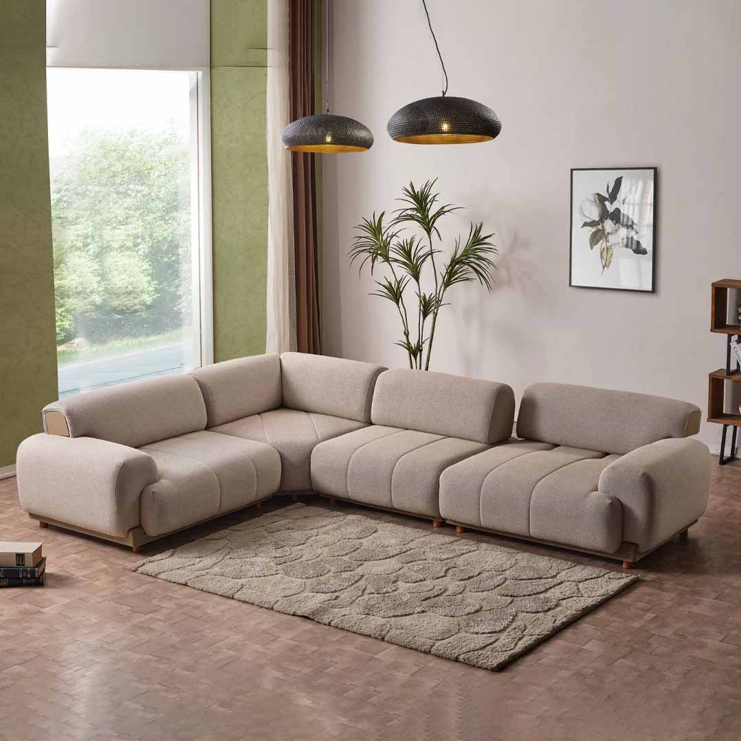 Oslo Premium Beige Fabric Modular Corner Sofa | Large L-Shaped Sofa