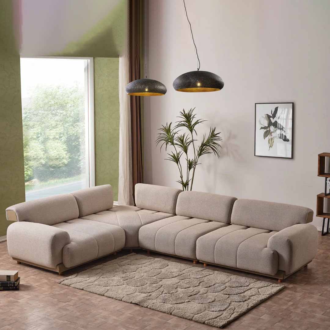 Oslo Premium Beige Fabric Modular Corner Sofa | Large L-Shaped Sofa