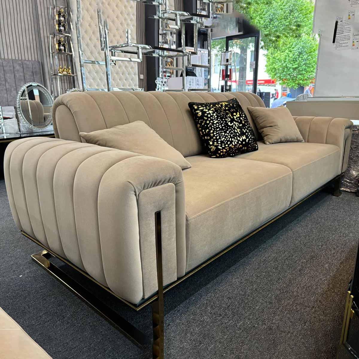 Paris Luxury Mink Beige & Gold 3+2 Velvet Sofa
