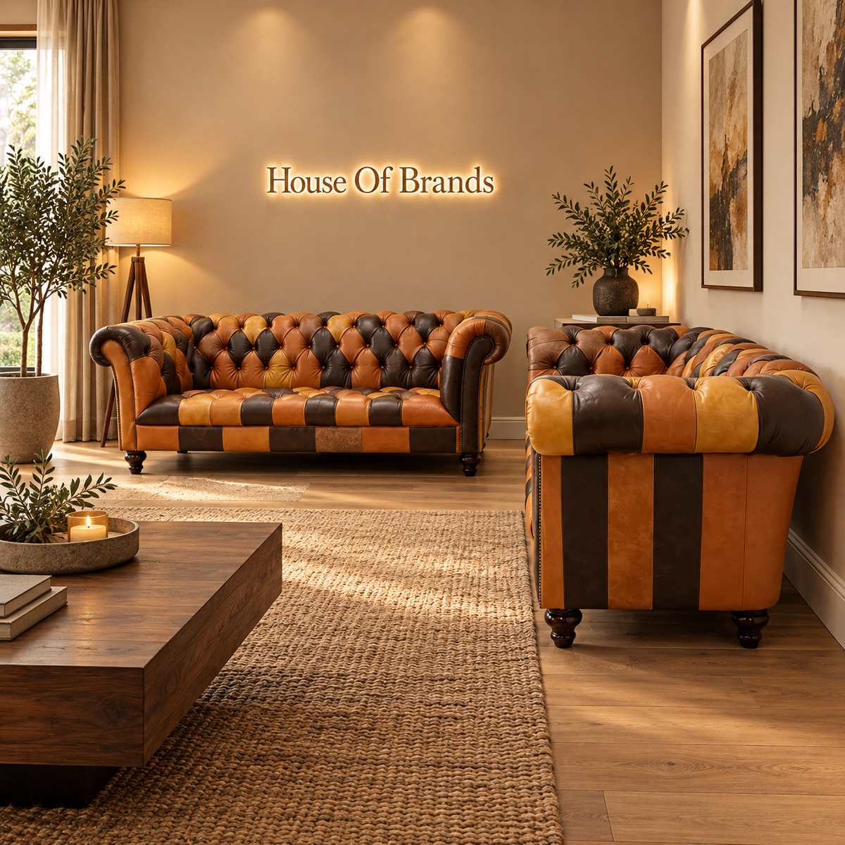 Brown Patchwork Leather Sofa