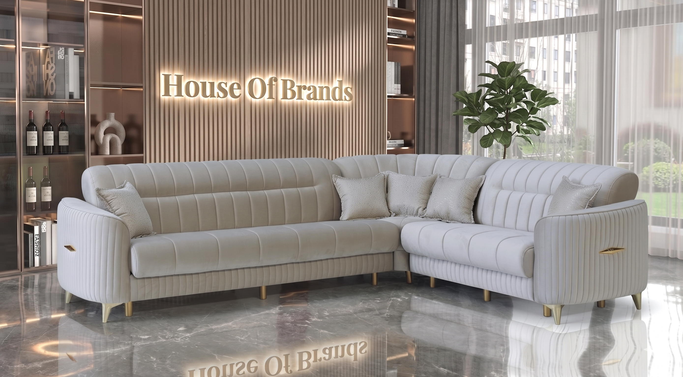 Pera Cream Corner Sofa Bed Set
