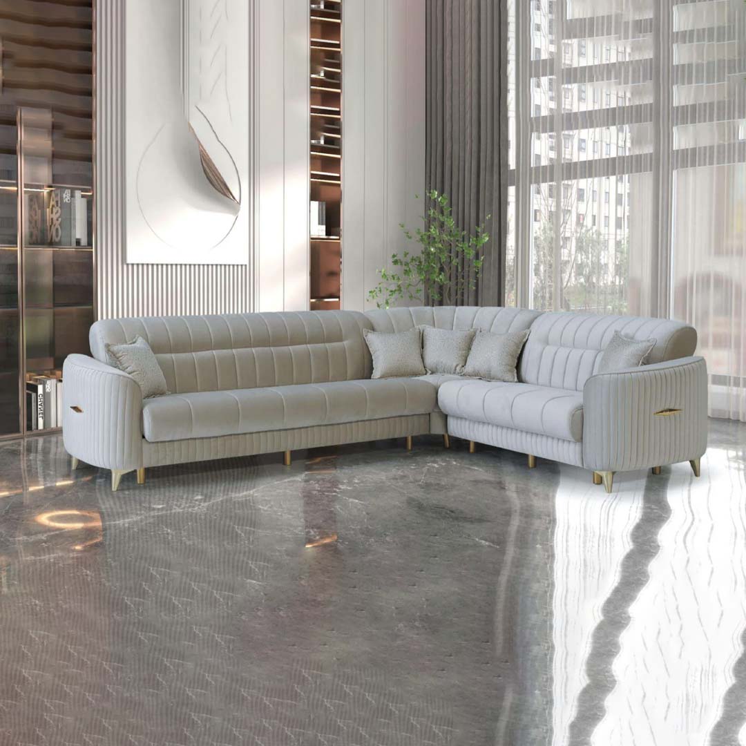 Pera Cream Corner Sofa Bed Set