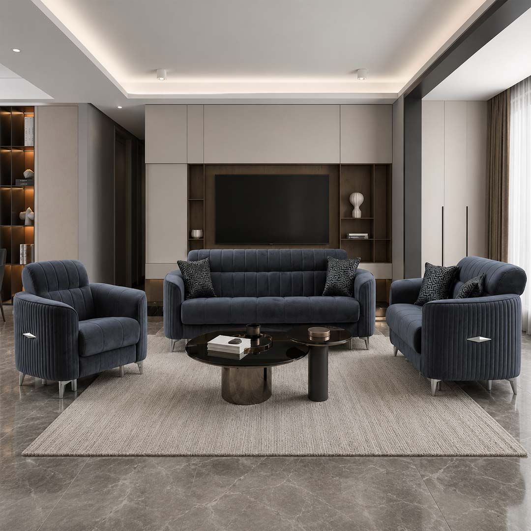Peru Grey Velvet Sofa Bed Set