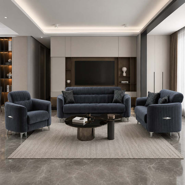 Peru Grey Velvet Sofa Bed Set