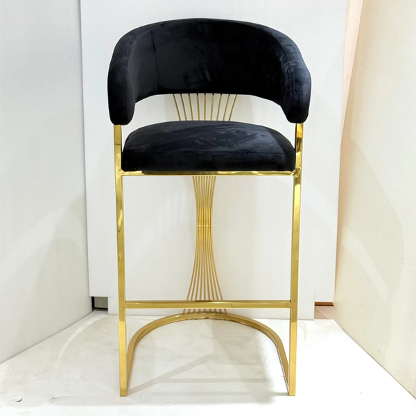 Porto Luxury Black & Gold Velvet Bar Stool Gold Legs