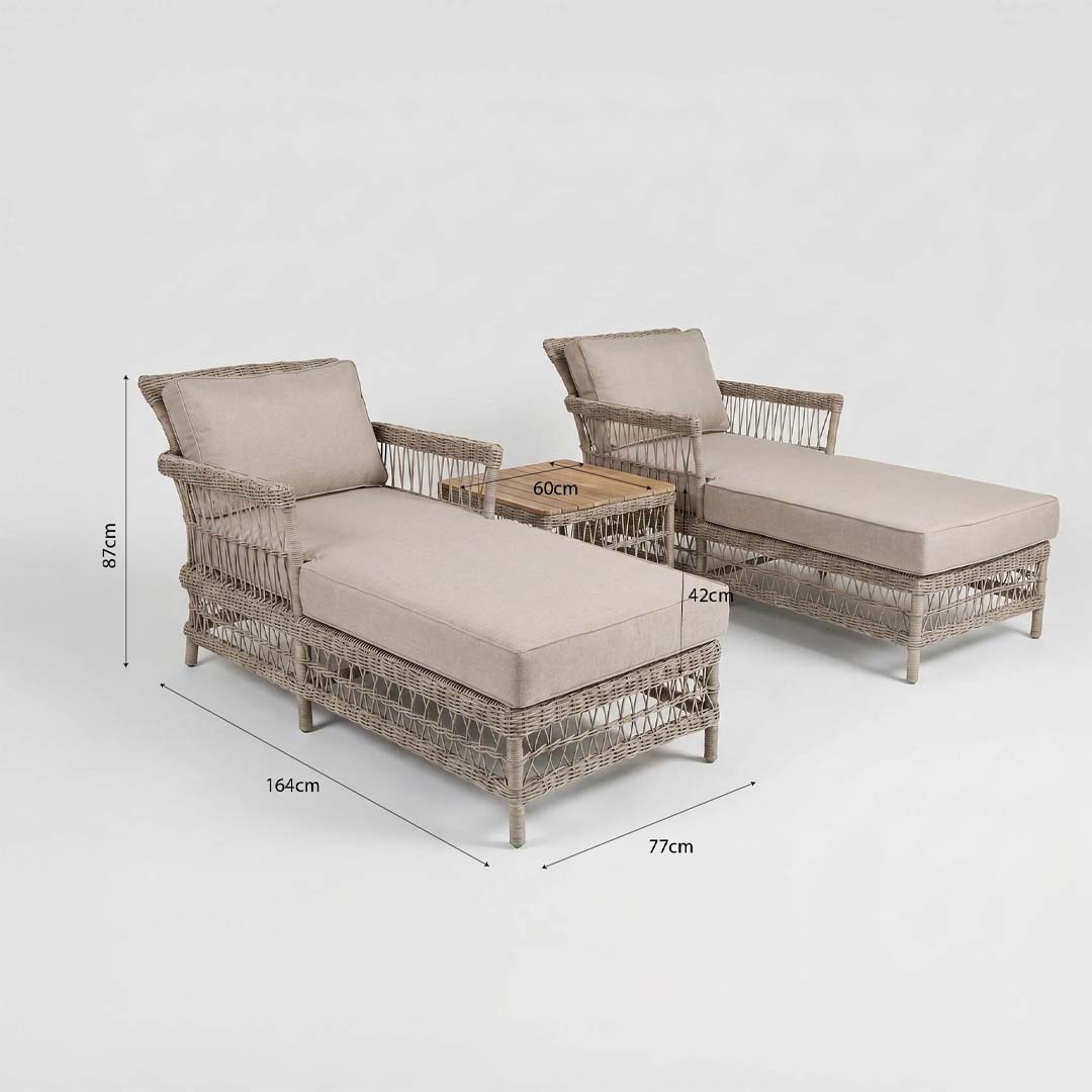 Porto Rattan Sun Lounger Set of 2 with Acacia Side Table