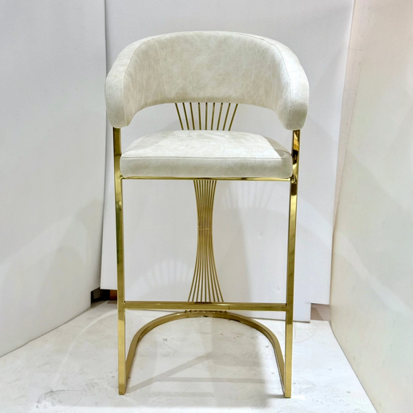 Porto Luxury Cream & Gold Velvet Bar Stool Gold Legs