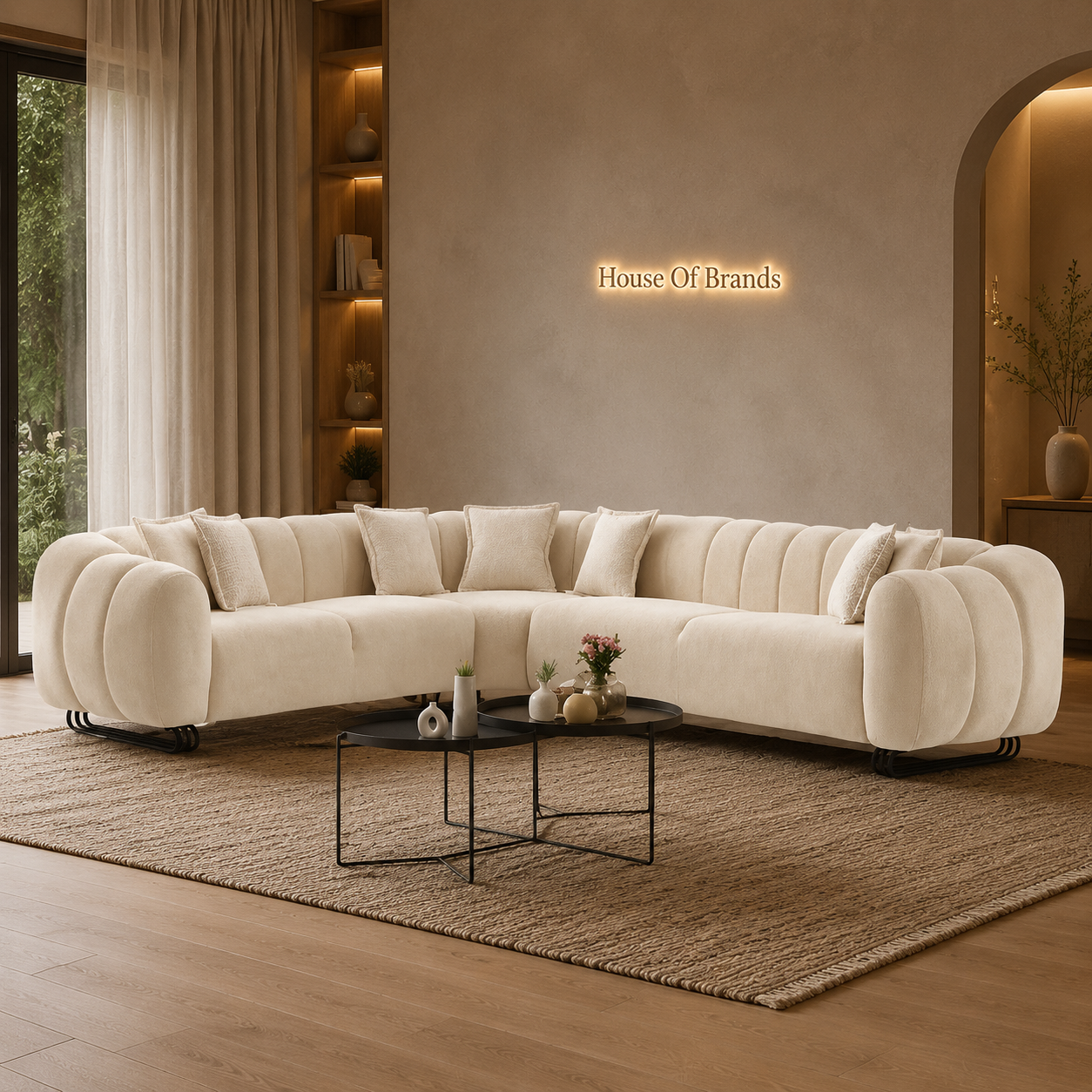 Puffino Beige Bouclé Corner Sofa Set
