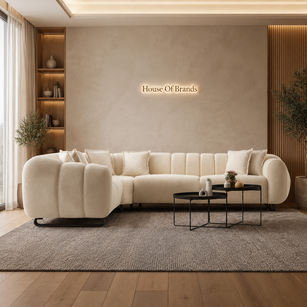 Puffino Beige Bouclé Corner Sofa Set
