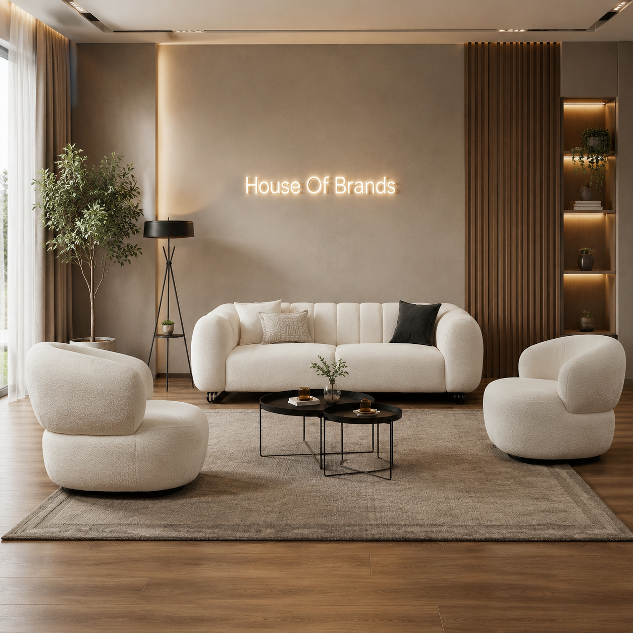 Puffino Cream Bouclé Sofa Set