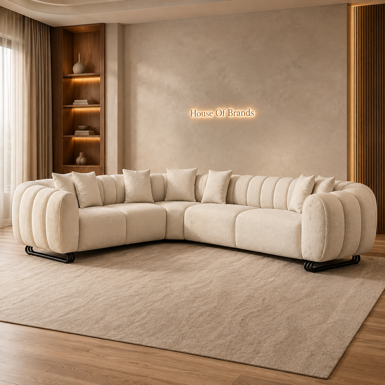 Puffino Beige Bouclé Corner Sofa Set