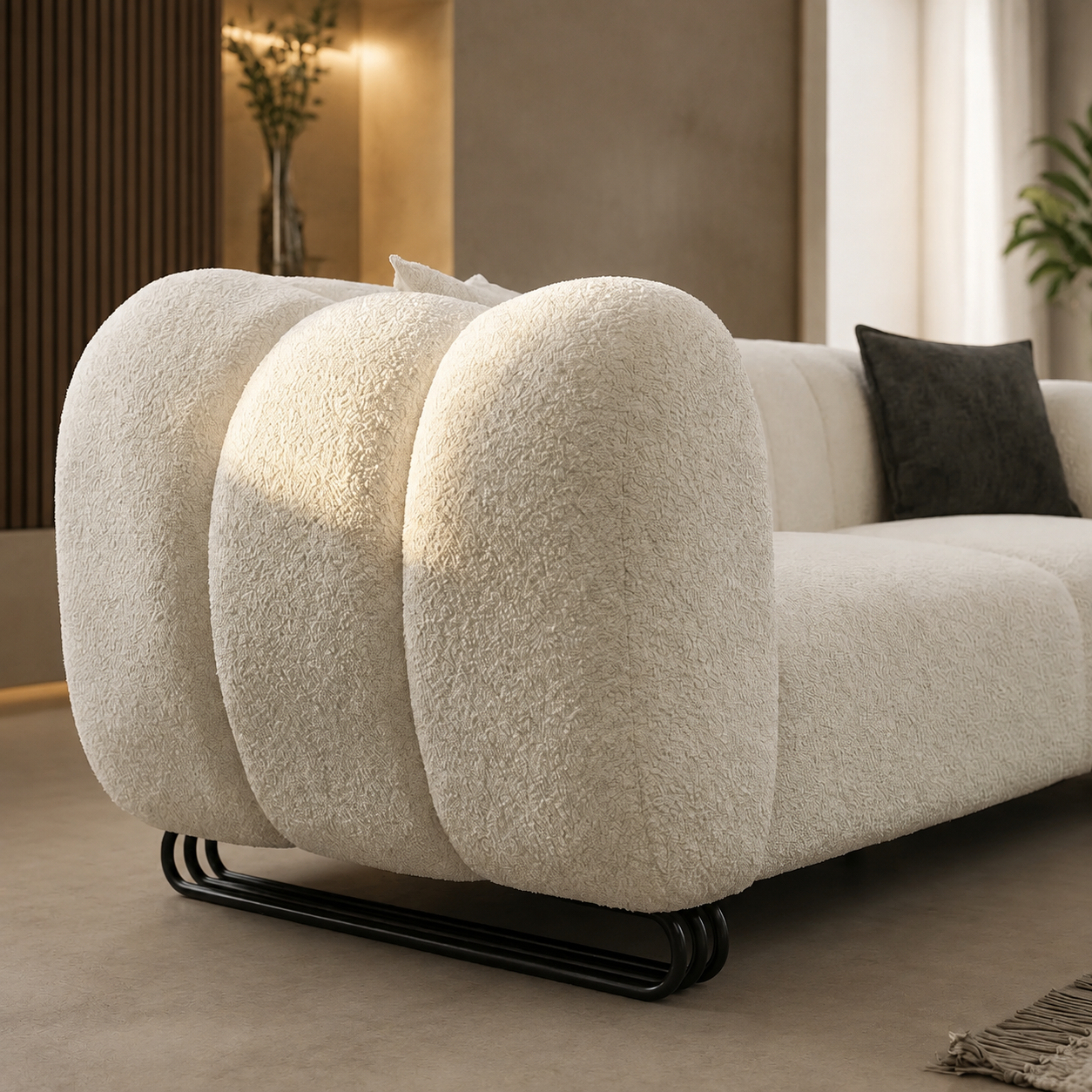 Puffino Beige Bouclé Corner Sofa Set