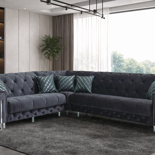 Puntoh Grey & Silver Corner Sofa Bed with Storage