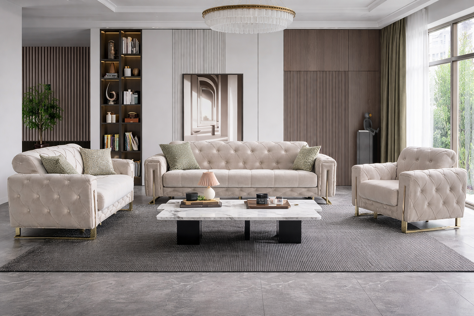 Puntoh Cream and Gold Sofa Bed with Storage