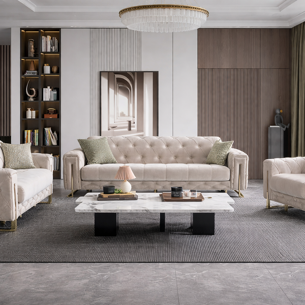 Puntoh Cream and Gold Sofa Bed with Storage