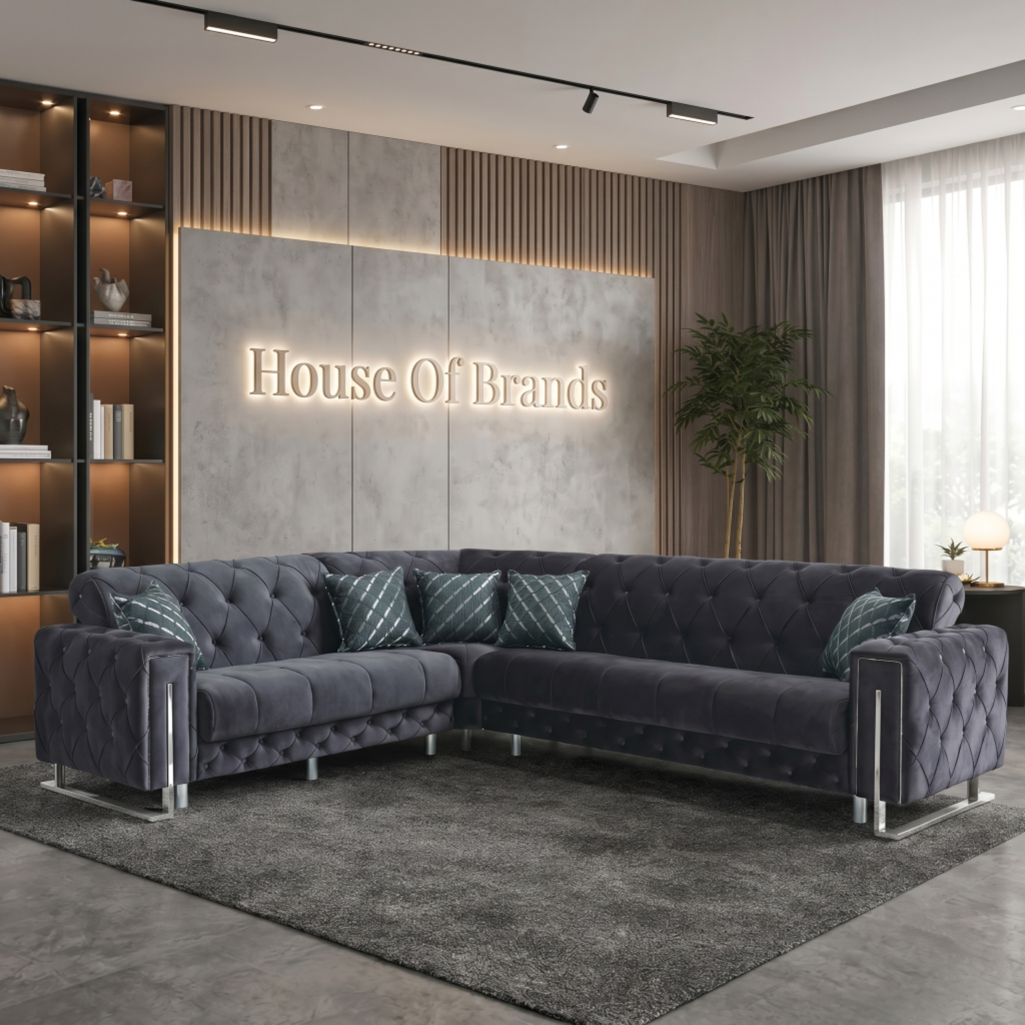 Puntoh Grey & Silver Corner Sofa Bed with Storage