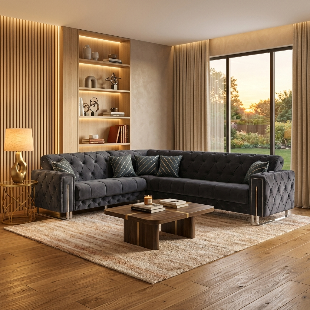 Puntoh Grey & Silver Corner Sofa Bed with Storage