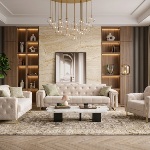 Puntoh Cream and Gold Sofa Bed with Storage