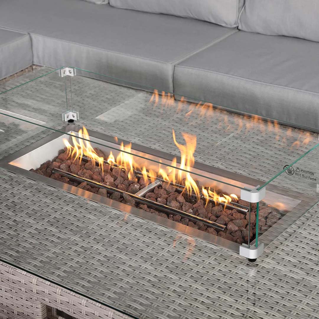 Santorini Corner Large Dining Set with Rising Firepit Table (Right Hand)
