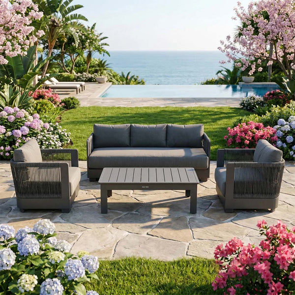 Rocco 5 Seater Aluminium Garden Lounge Set with Coffee Table – Charcoal Grey Outdoor Sofa Set