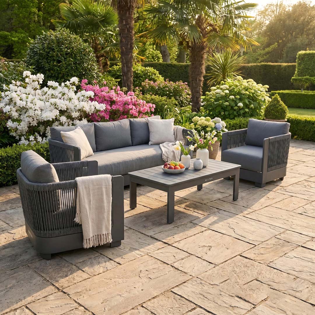 Rocco 5 Seater Aluminium Garden Lounge Set with Coffee Table – Charcoal Grey Outdoor Sofa Set
