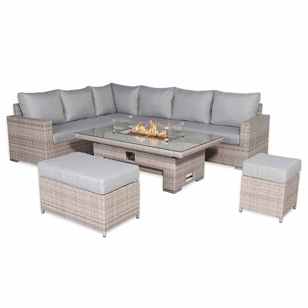 Santorini Corner Large Dining Set with Rising Firepit Table (Left Hand)