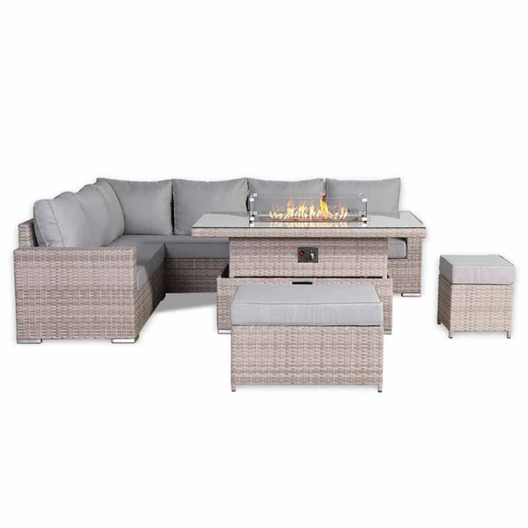Santorini Corner Large Dining Set with Rising Firepit Table (Left Hand)