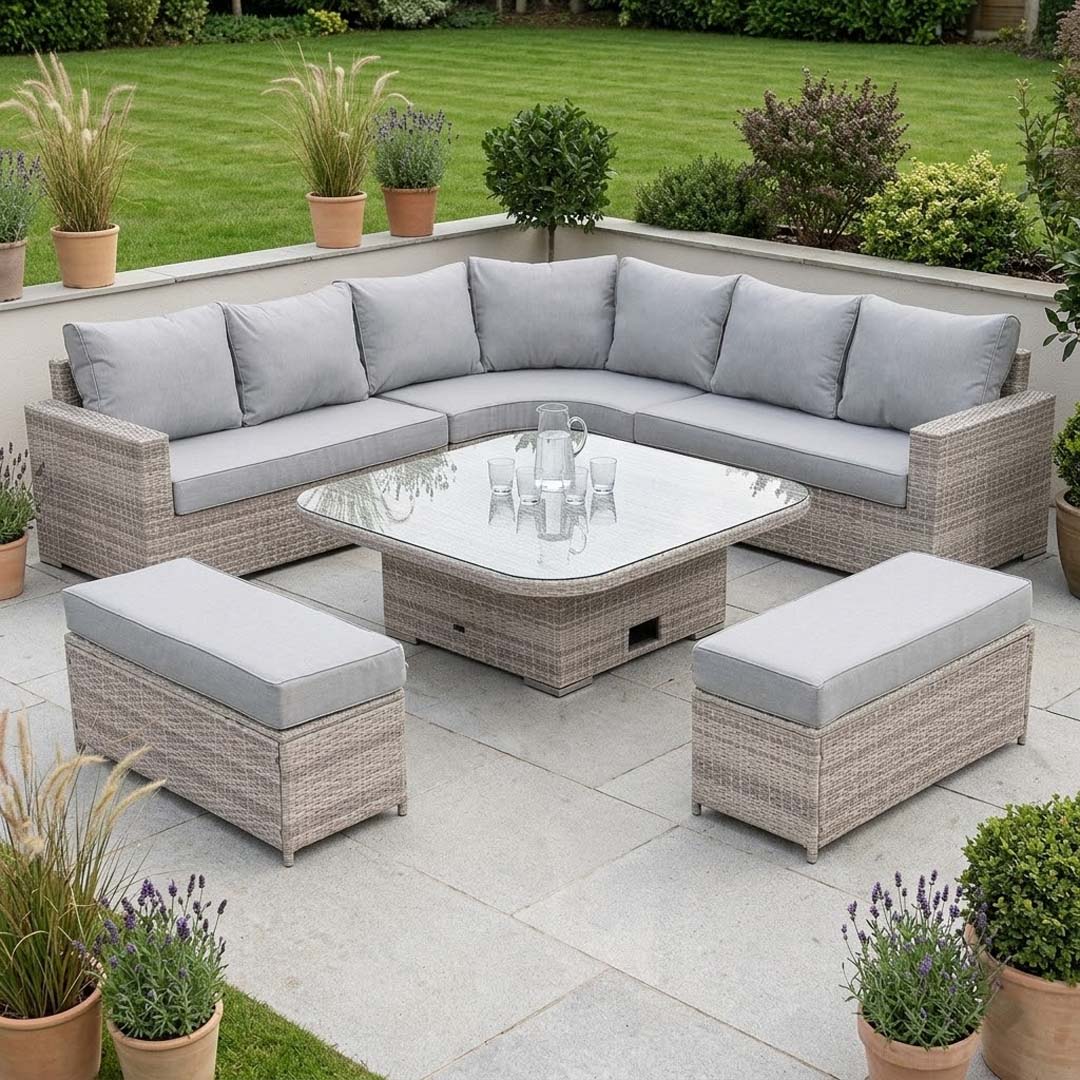 Santorini Large Equal Corner Dining Set with Rising Table