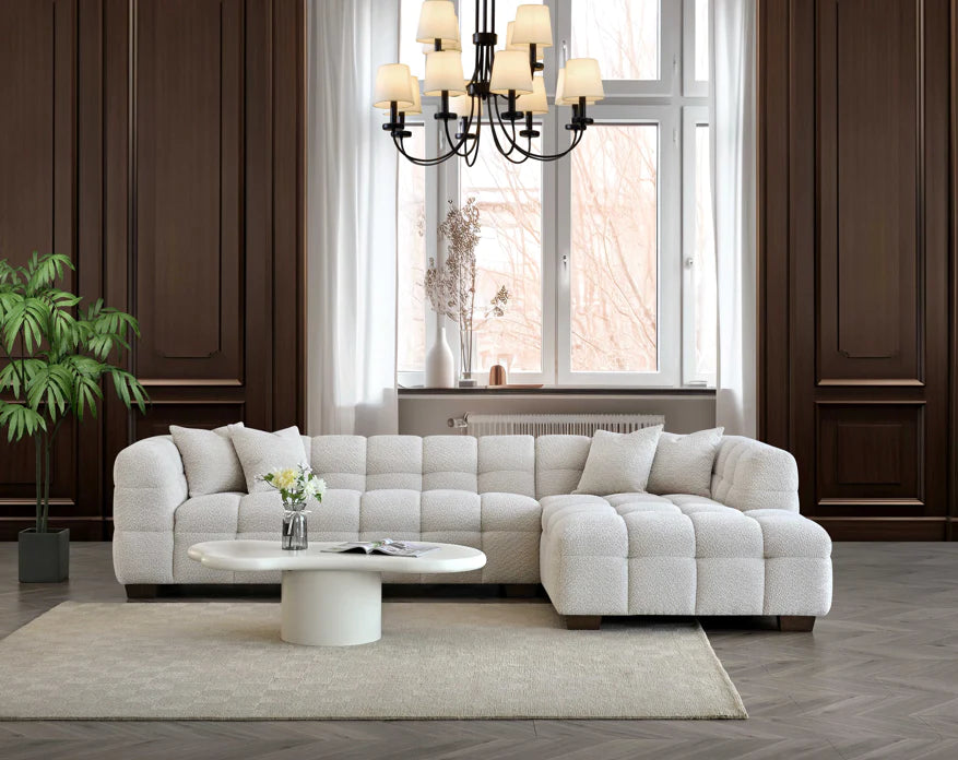 Aluxo Tribeca Corner Group In Oatmeal Boucle Fabric